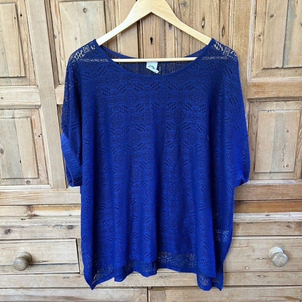 Akemi‎ + Kin XS / S Blue Lace Sheer Coverup Blouse Shirt Top Anthropologie Mesh